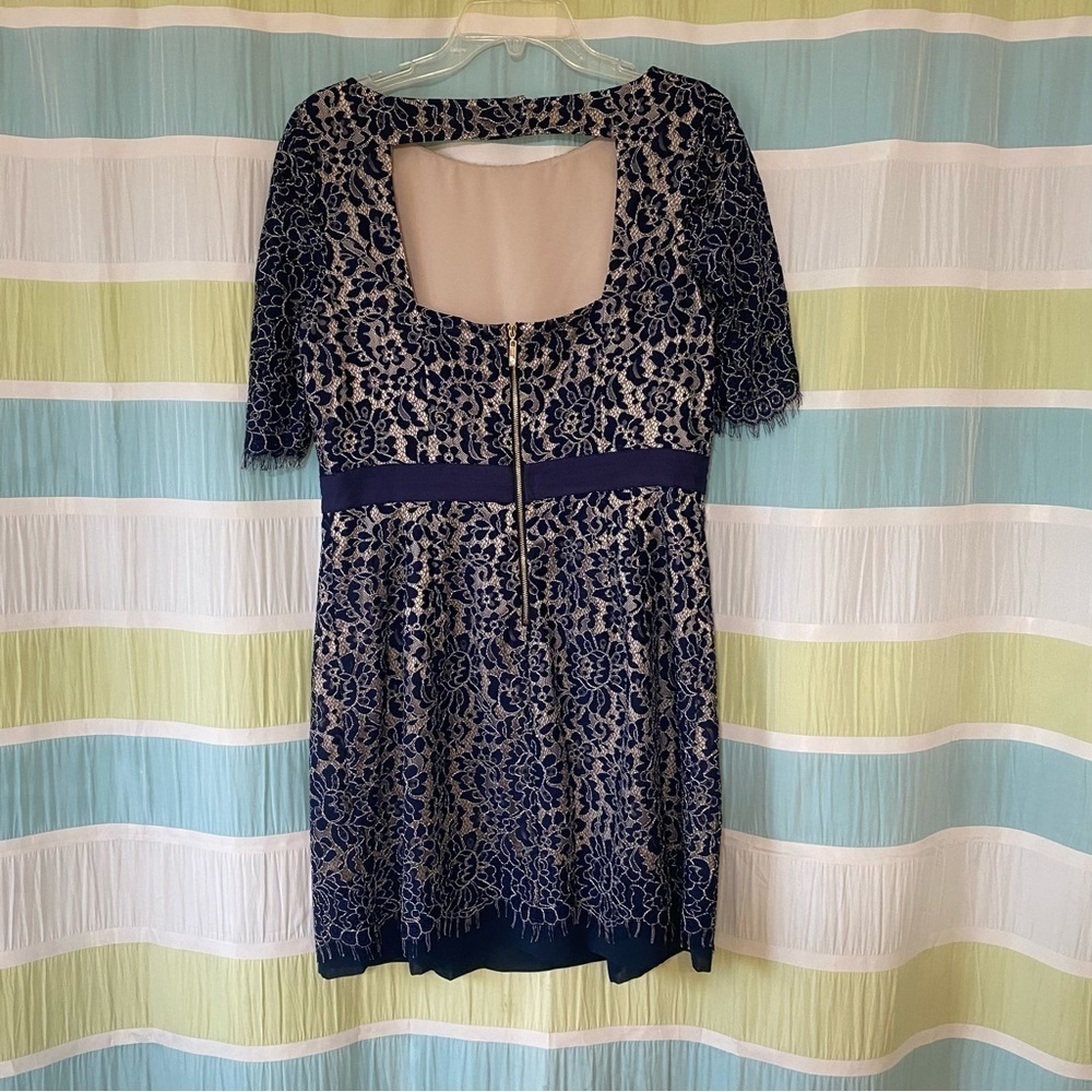 Eliza J Lace Beaded Cocktail Dress Navy Blue Sz 12 - Picture 10 of 11